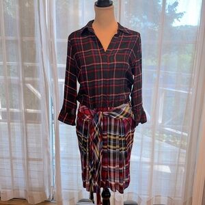 L’Agence Mixed Media Multicolored Plaid Kylie Tie Skirt Shirt Dress Size 4